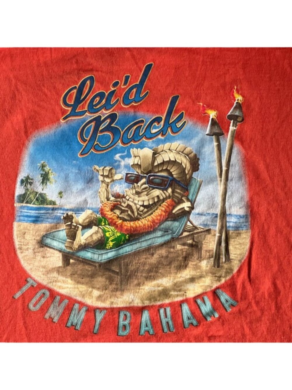 Tommy Bahama Graphic T Shirt Orange Relaxed Beach Back Print Mens Medium